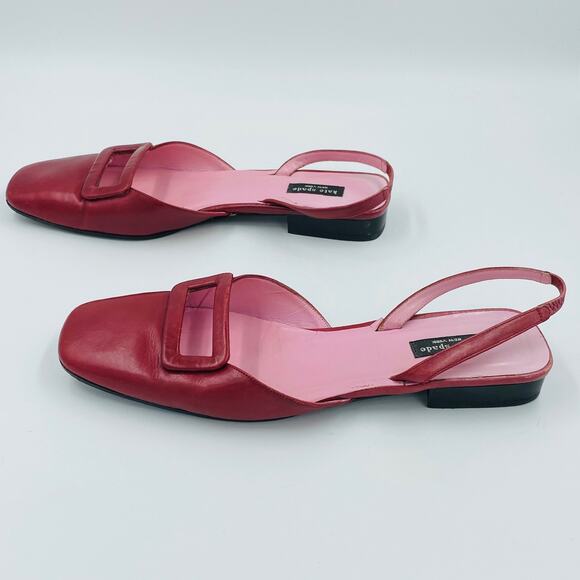 Kate Spade New York Red Leather Square Toe Slingback Flats Buckle Detail Size 8 - Picture 4 of 8